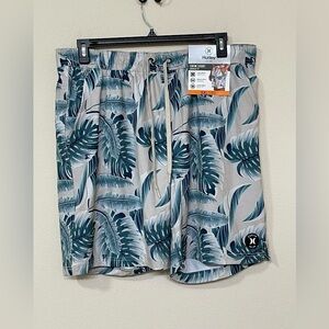 Hurley Men’s Ivory & Green Leafs Print Comfort Smooth Lining Swim Shorts s XXL